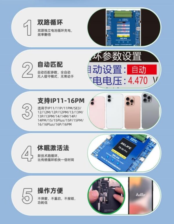 Relife TB-06 Pro Automatic Battery Cycle Tester For iPhone 11 to 16 Series - Image 4
